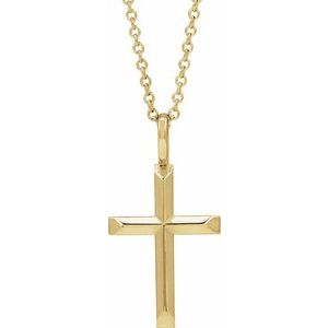 18K Yellow Gold-Plated Sterling Silver Knife-Edge Cross 16-18" Necklace