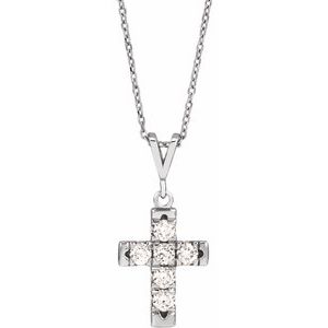 Platinum 1/2 CTW Natural Diamond French-Set Cross 16-18" Necklace