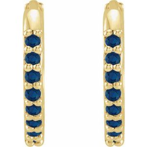 14K Yellow Gold Lab-Grown Blue Sapphire Hinged 12.5 mm Hoop Earrings
