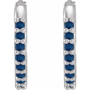 Platinum Lab-Grown Blue Sapphire Hinged 12.5 mm Hoop Earrings