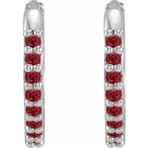 Sterling Silver Lab-Grown Ruby Hinged 12.5 mm Hoop Earrings