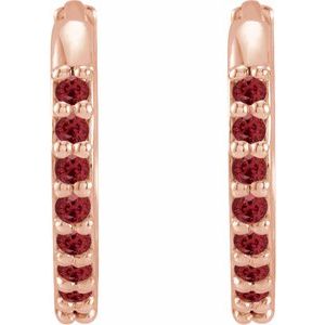 14K Rose Gold Lab-Grown Ruby Hinged 12.5 mm Hoop Earrings