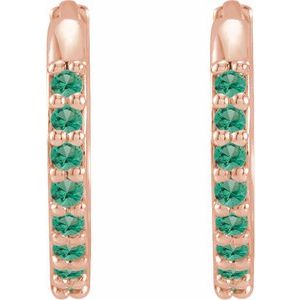 14K Rose Gold Lab-Grown Emerald Hinged 12.5 mm Hoop Earrings
