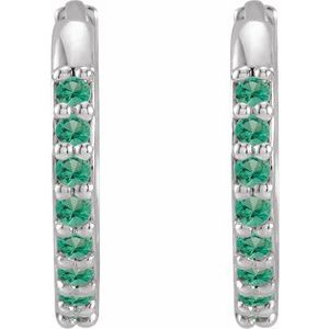 Platinum Lab-Grown Emerald Hinged 12.5 mm Hoop Earrings