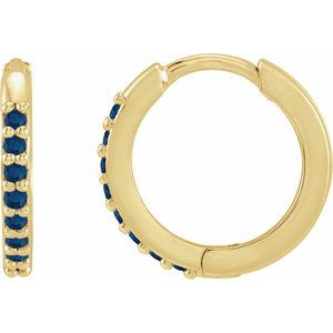 14K Yellow Gold Lab-Grown Blue Sapphire Hinged 12.5 mm Hoop Earrings