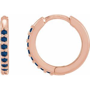 14K Rose Gold Lab-Grown Blue Sapphire Hinged 12.5 mm Hoop Earrings