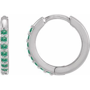 14K White Gold Lab-Grown Emerald Hinged 12.5 mm Hoop Earrings