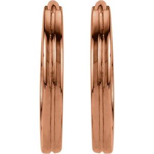 14K Rose Gold Grooved Hinged 10.3 mm Huggie Hoop Earrings