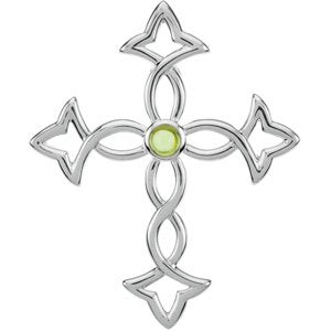 14K White Gold Natural Peridot Cross Pendant