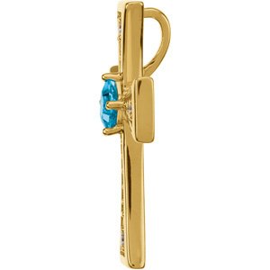 14K Yellow Gold Natural Swiss Blue Topaz & 1/5 CTW Natural Diamond Cross Pendant