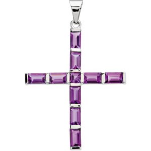 14K White Gold Natural Amethyst Cross Pendant