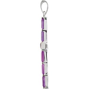 14K White Gold Natural Amethyst Cross Pendant