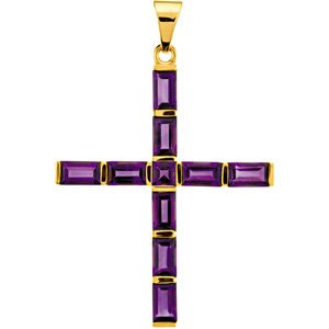 14K Yellow Gold Natural Amethyst Cross Pendant