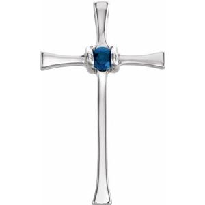 14K White Gold Natural Blue Sapphire Cross Pendant
