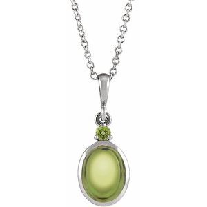 Sterling Silver 6x4 mm Natural Peridot 16-18" Necklace