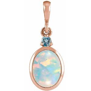 14K Rose Gold 5x3 mm Lab-Grown White Opal & Natural London Blue Topaz Pendant