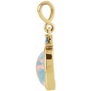 14K Yellow Gold 8x6 mm Lab-Grown White Opal & Natural London Blue Topaz Pendant