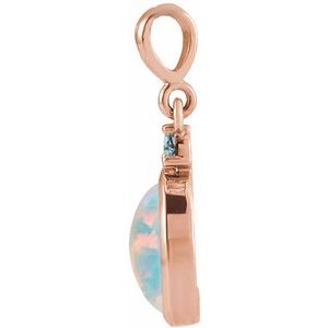 14K Rose Gold 5x3 mm Lab-Grown White Opal & Natural London Blue Topaz Pendant