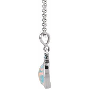 14K White Gold 8x6 mm Lab-Grown White Opal & Natural London Blue Topaz 16-18" Necklace