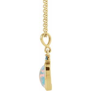 14K Yellow Gold 6x4 mm Lab-Grown White Opal & Natural London Blue Topaz 16-18" Necklace