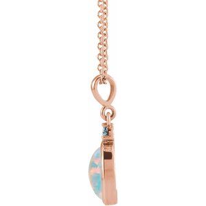 14K Rose Gold 8x6 mm Lab-Grown White Opal & Natural London Blue Topaz 16-18" Necklace
