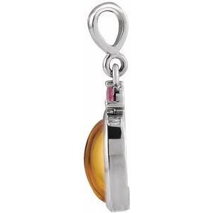 14K White Gold 6x4 mm Natural Citrine & Natural Pink Tourmaline Pendant
