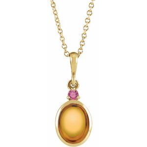 14K Yellow Gold 8x6 mm Natural Citrine & Natural Pink Tourmaline 16-18" Necklace