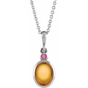 14K White Gold 5x3 mm Natural Citrine & Natural Pink Tourmaline 16-18" Necklace
