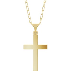 14K Yellow Gold Cross & Paperclip-Style Chain 18" Necklace