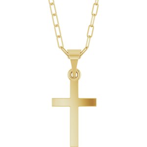 14K Yellow Gold Cross & Paperclip-Style Chain 18" Necklace