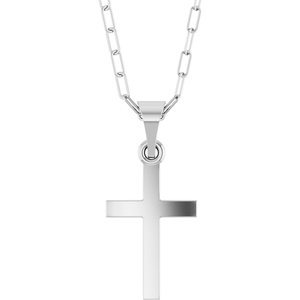 14K White Gold Cross & Paperclip-Style Chain 18" Necklace