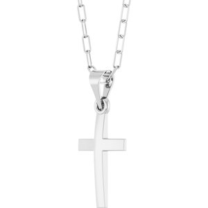14K White Gold Cross & Paperclip-Style Chain 18" Necklace