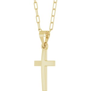 14K Yellow Gold Cross & Paperclip-Style Chain 18" Necklace