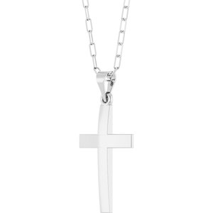 14K White Gold Cross & Paperclip-Style Chain 18" Necklace