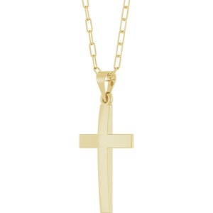 14K Yellow Gold Cross & Paperclip-Style Chain 18" Necklace
