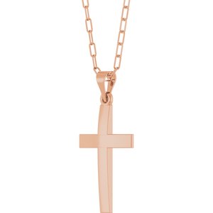 14K Rose Gold Cross & Paperclip-Style Chain 18" Necklace
