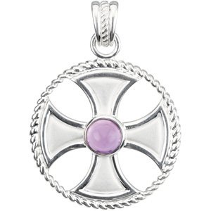 Sterling Silver Natural Amethyst Rope Maltese Cross Pendant