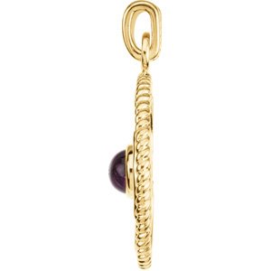 14K Yellow Gold Natural Amethyst Rope Maltese Cross Pendant