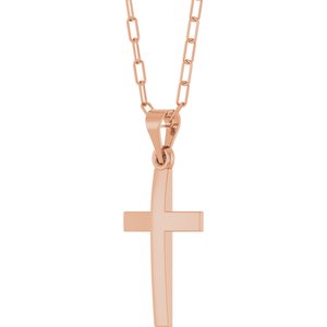 14K Rose Gold Cross & Paperclip-Style Chain 18" Necklace