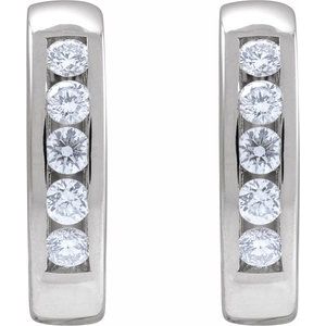 Sterling Silver 1/3 CTW Natural Diamond 14 mm Hinged Hoop Earrings