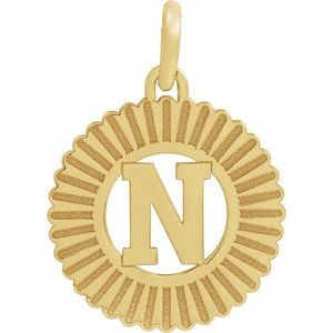 10K Yellow Gold Initial N Sunburst Pendant
