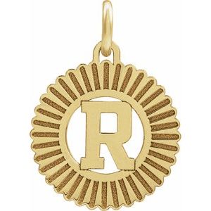 10K Yellow Gold Initial R Sunburst Pendant