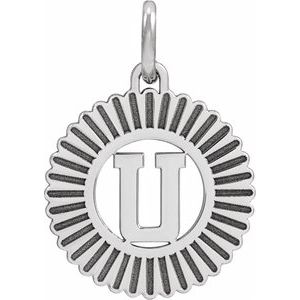 10K White Gold Initial U Sunburst Pendant