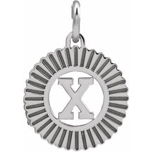 10K White Gold Initial X Sunburst Pendant