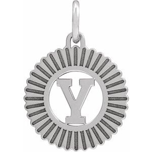 14K White Gold Initial Y Sunburst Pendant