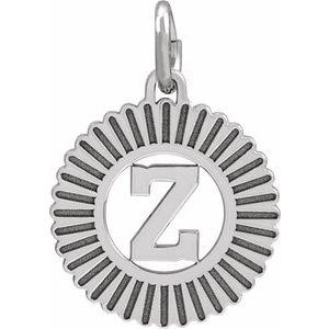 10K White Gold Initial Z Sunburst Pendant