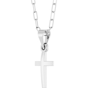 14K White Gold Cross & Paperclip-Style Chain 18" Necklace