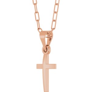 14K Rose Gold Cross & Paperclip-Style Chain 18" Necklace