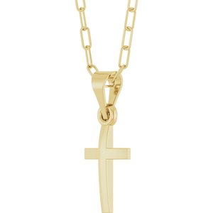 14K Yellow Gold Cross & Paperclip-Style Chain 18" Necklace