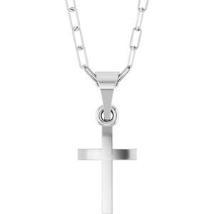14K White Gold Cross & Paperclip-Style Chain 18" Necklace